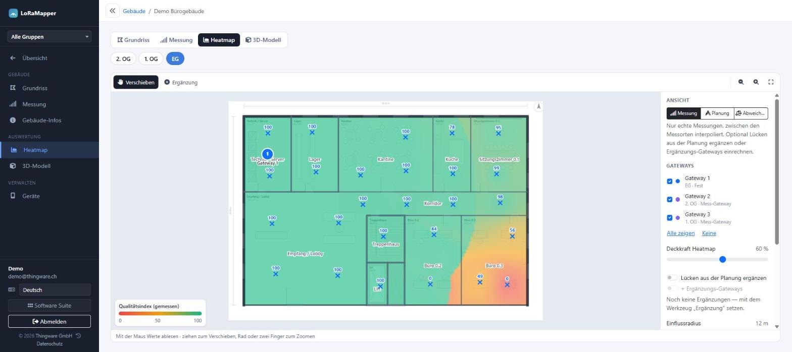 Heatmap: Messung, Planung oder Abweichung zwischen beiden