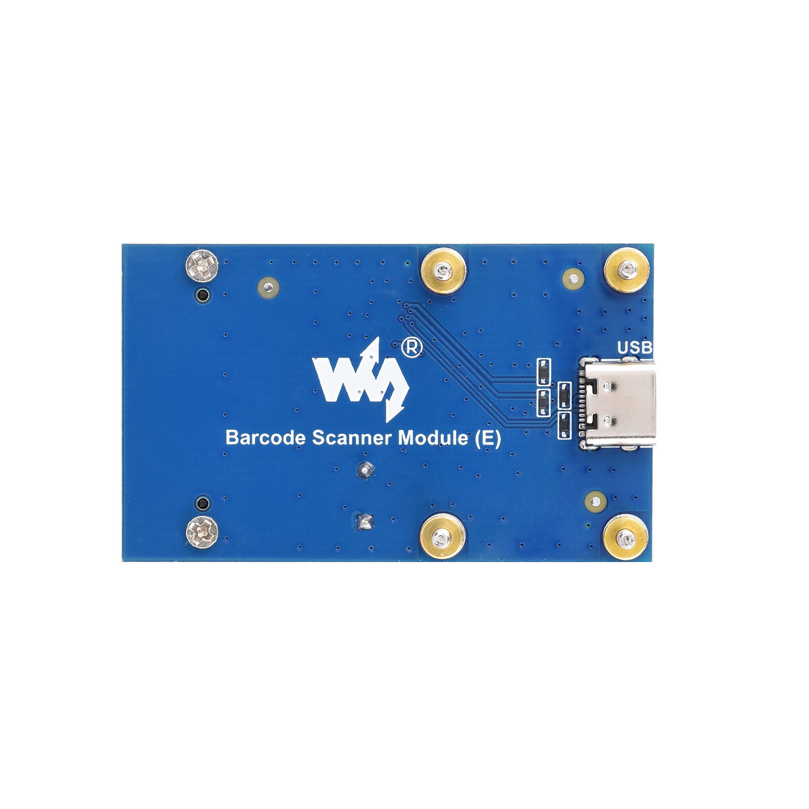 Waveshare Barcode Scanner Module (E) von unten: USB-C-Buchse und vier Montagebohrungen